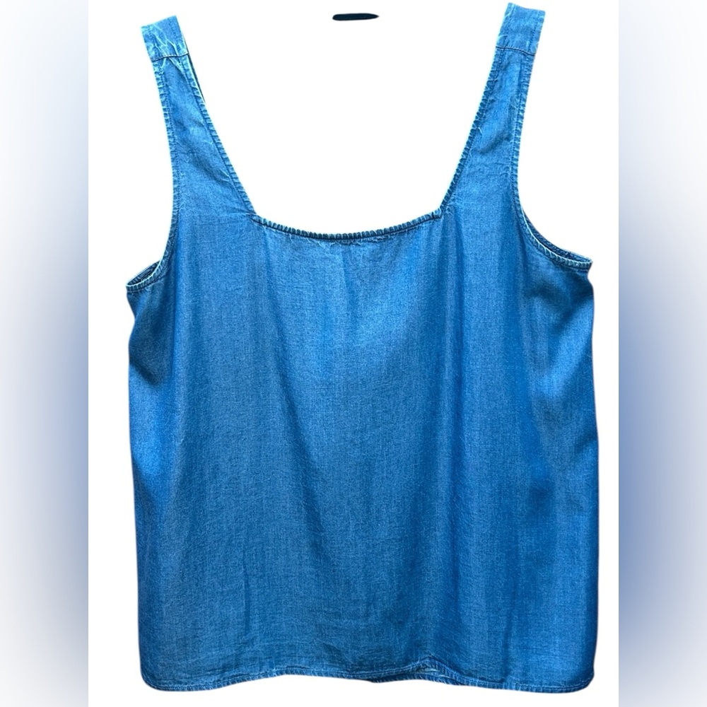 LOFT Outlet Petite Women’s Square Neck Sleeveless Wide Straps Tie Back Blue Top